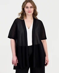 Anne Klein Plus Open-Front Short-Sleeve Cardigan
