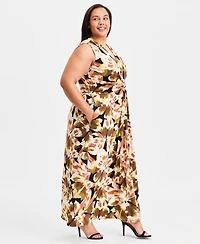 Anne Klein Plus V-Neck Twist-Front Maxi Dress