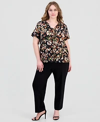 Anne Klein Essentials Plus Printed Ruffled V-Neck Top