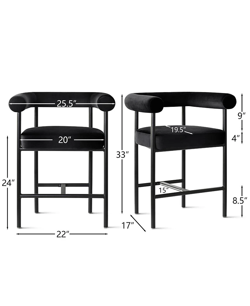 Maison Boucle 1 Piece Velvet Counter Height Stool with Arms Back and Metal Legs