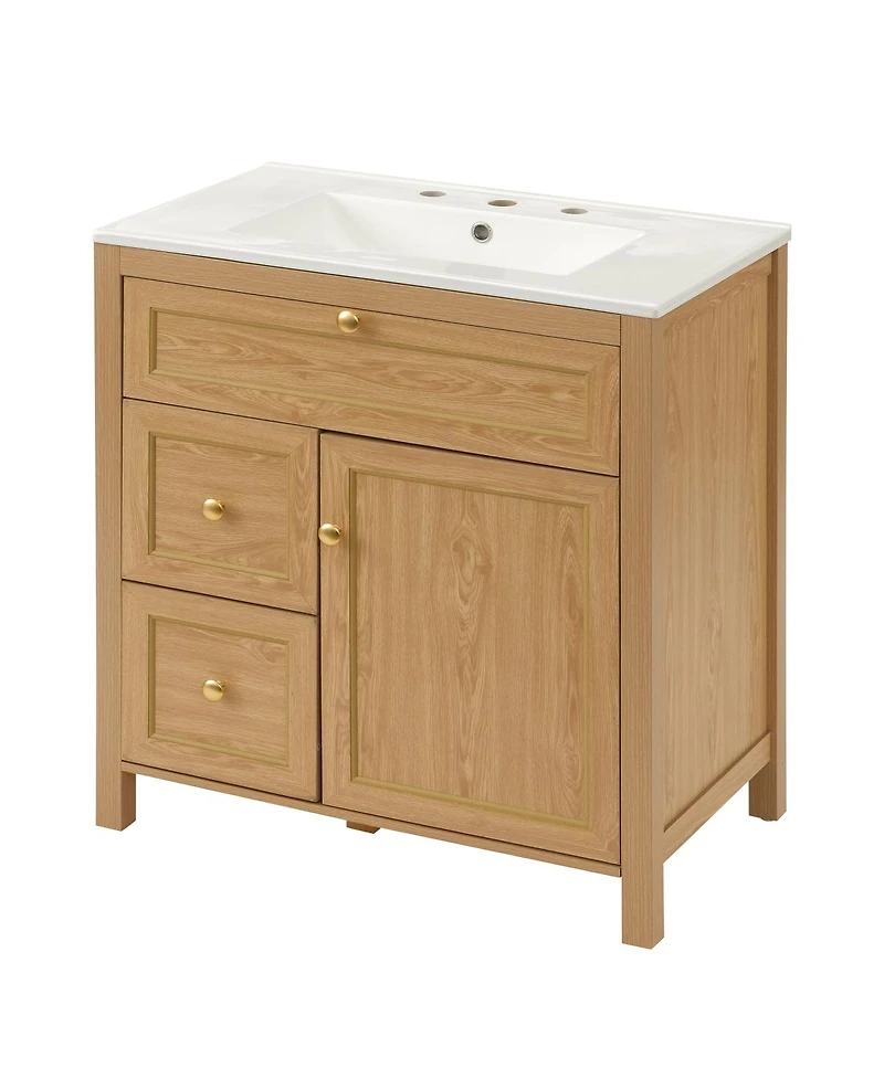 Sillysis 30 Inch Bathroom Vanity with Sink, Freestanding Wood Cabinet, Flip-Out and 2 Soft-Close Drawers