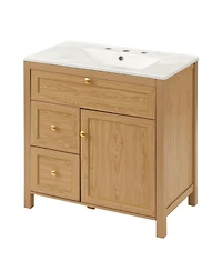 Sillysis 30 Inch Bathroom Vanity with Sink, Freestanding Wood Cabinet, Flip-Out and 2 Soft-Close Drawers