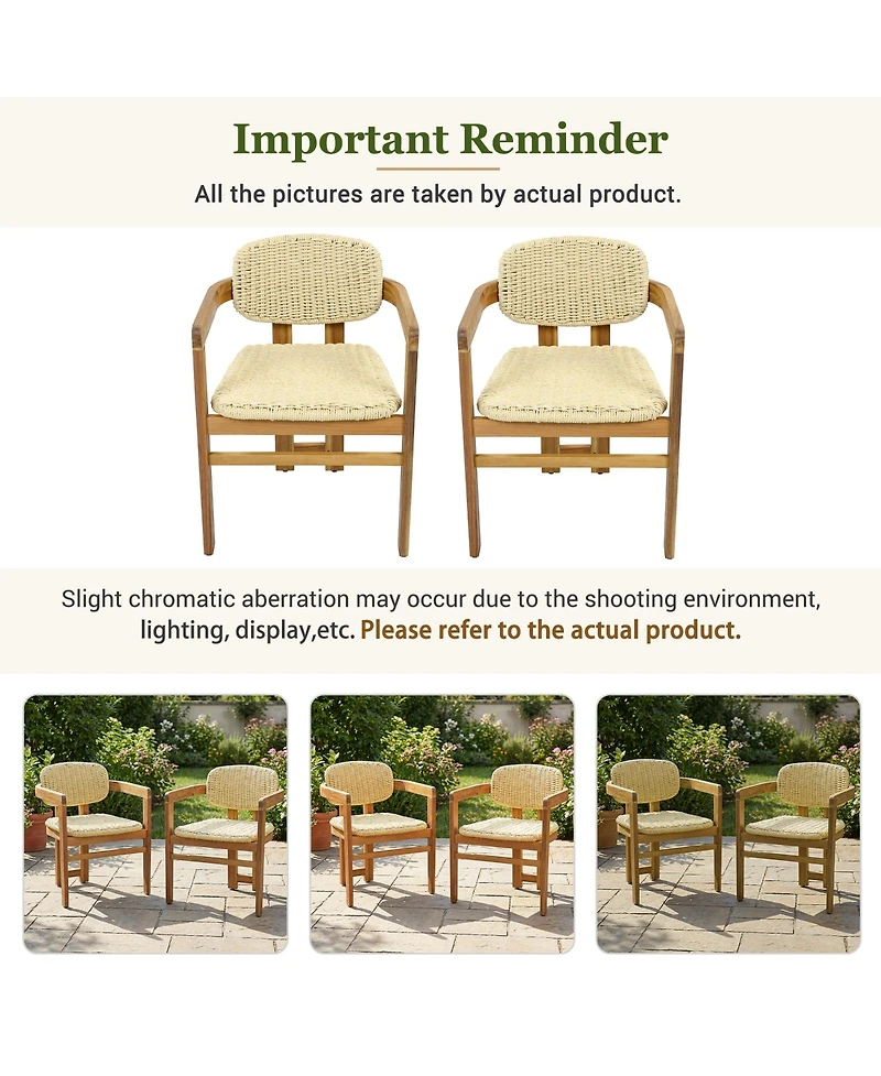 Rainsken Outdoor Woven Rattan Chair Set of 2, Comfortable Garden Seating, Acacia Wood Accent Chairs with Backrest for Backyard, Porch