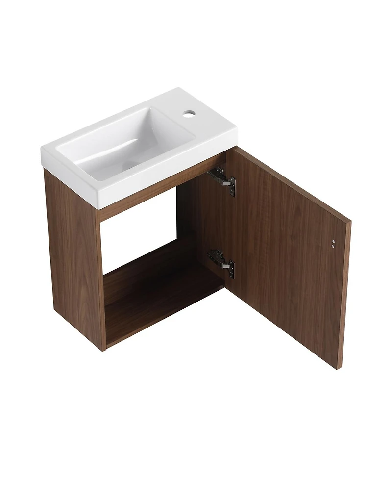 Sillysis Wall Mounted Bathroom Vanity with Resin Sink, Modern Wood Cabinet and Soft Close Door, 18.5" Small Space Storage