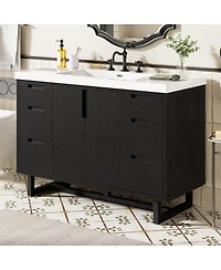 Sillysis 47.2 Inch Bathroom Vanity with Sink, Modern Freestanding Cabinet, 6 Soft Close Drawers, Smc Resin Top, Ample Storage