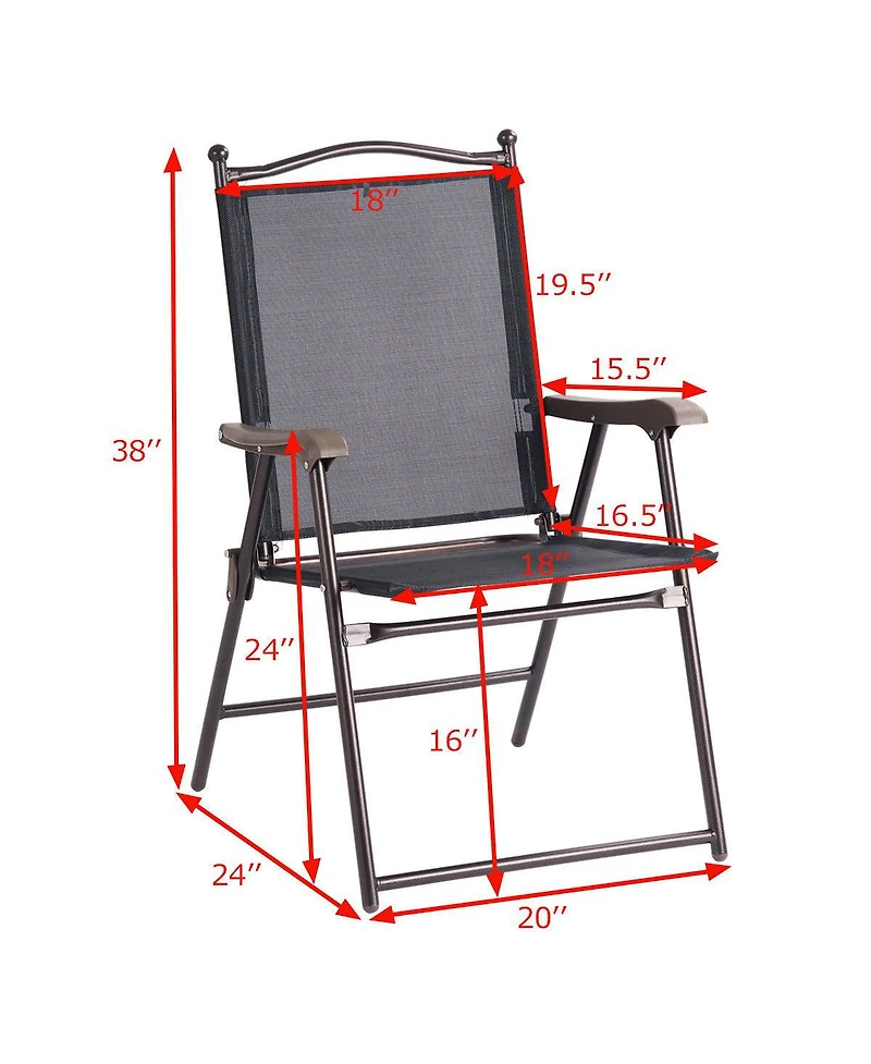 Gymax Set of 2 Folding Patio Furniture Sling Back Chairs Outdoors Black