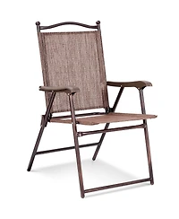 Gymax Set of 2 Folding Patio Furniture Sling Back Chairs Outdoors brown