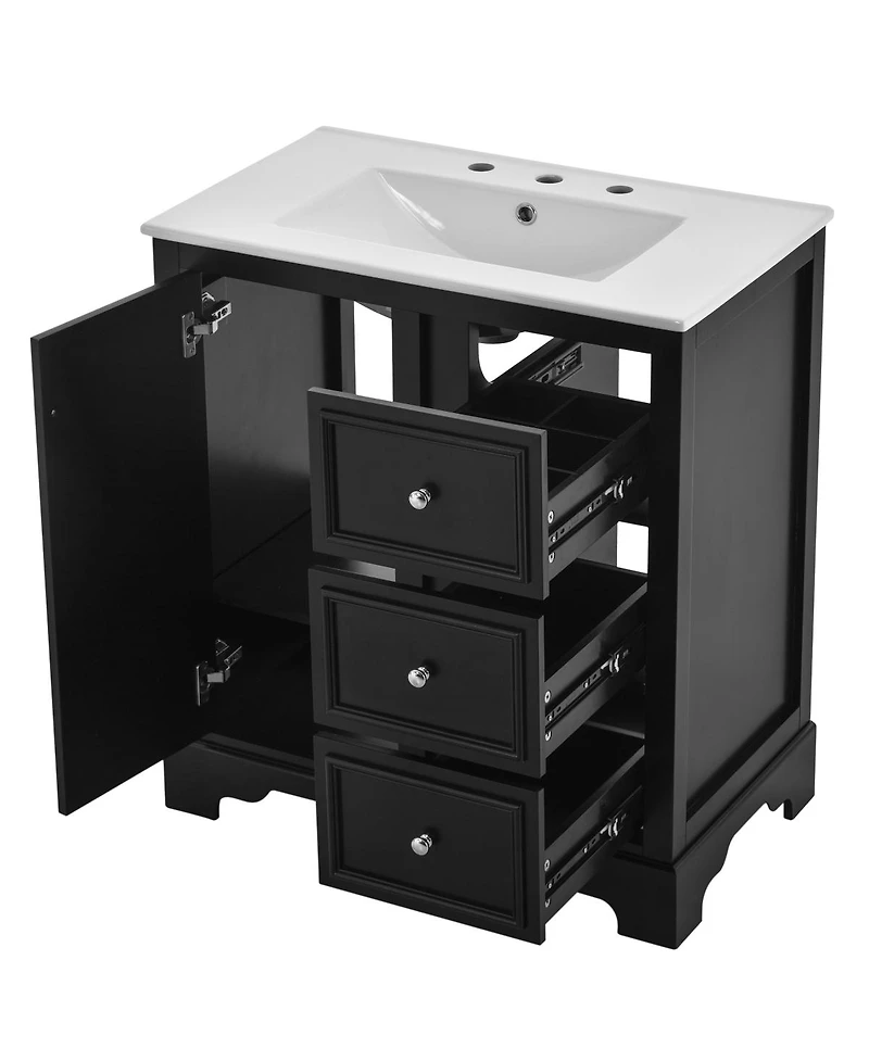 Sillysis 30 Inch Bathroom Vanity with Sink, Solid Wood Frame, Modern Freestanding Cabinet, Soft Close Drawers and Ceramic Top