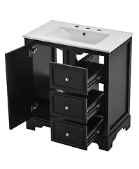 Sillysis 30 Inch Bathroom Vanity with Sink, Solid Wood Frame, Modern Freestanding Cabinet, Soft Close Drawers and Ceramic Top