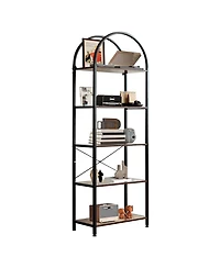 gaomon 5-Tier Modern Arched Bookshelf with Metal Frame, Tall Open Display Storage Rack