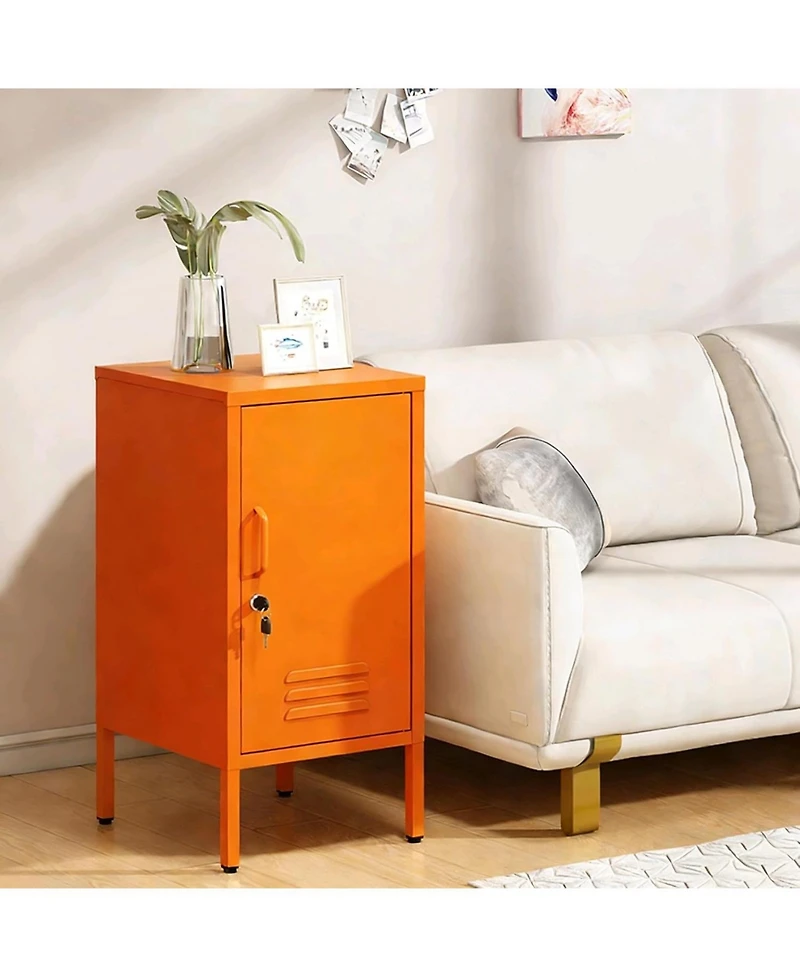 gaomon lockable metal nightstand with 2 adjustable shelves, modern side table storage cabinet and door for bedroom or living room.