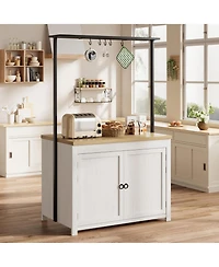 gaomon 42" Kitchen Island with Storage, 1.2" Countertop Heavy-Duty Multi-Functional Kitchen Cart with 2 Tier Shelves, 5 Hooks, Metal Coffee Bar Table