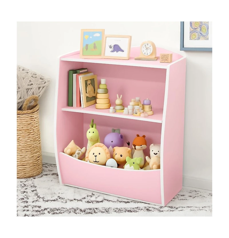 gaomon 2-Tier Wooden Kids Bookshelf and Toy Storage Organizer, Curved Design with Multi Cubbies