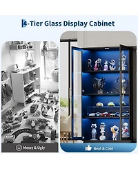 gaomon Glass Display Cabinet with Rgb Lights,4 Tier Curio Cabinets with 3 Color Lights,Display Case with Human Body Sensor & Usb Ports, Corner Storage