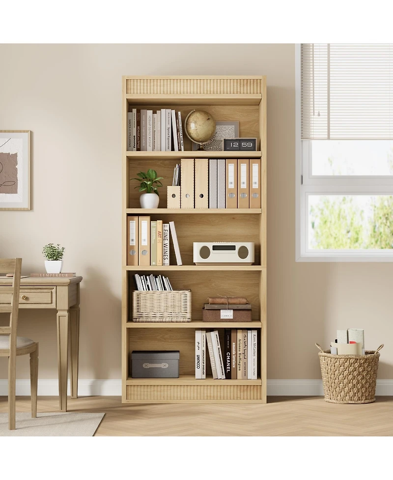 gaomon Tall Vintage 5-Tier Wooden Bookshelf with Double Fluted Design
