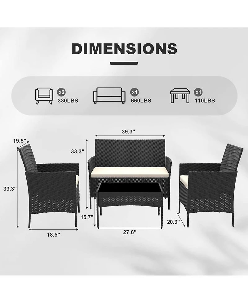 gaomon 4 Pieces Patio Furniture Set, Outdoor with Soft Cushions and Coffee Table, All-Weather Rattan Set Seats