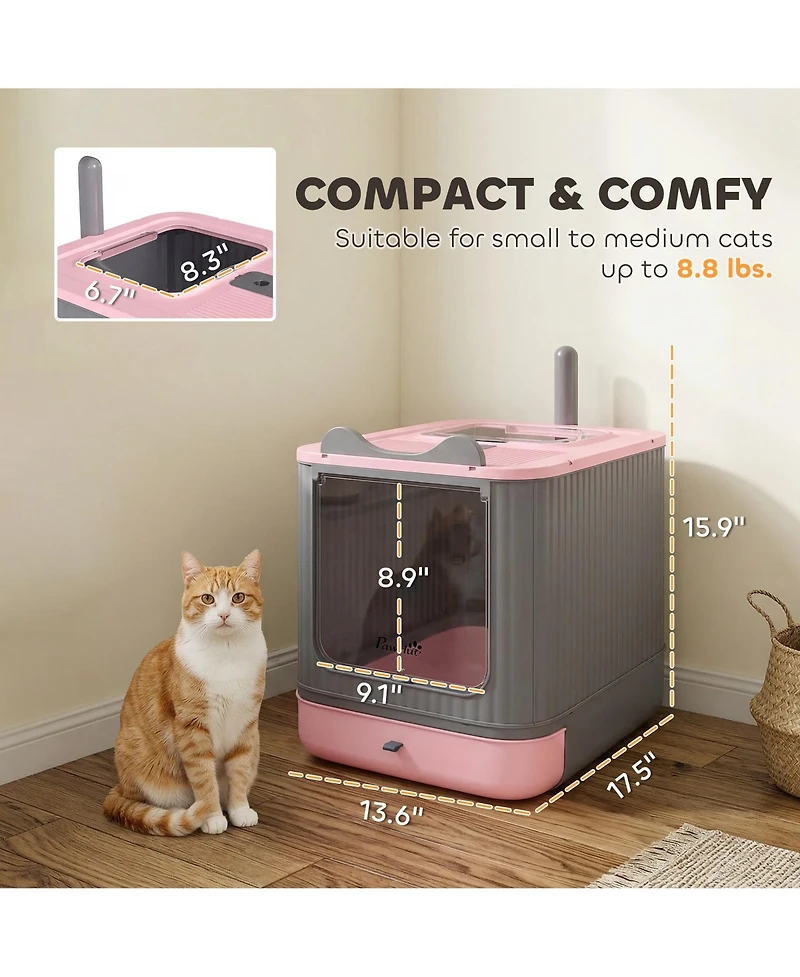PawHut Cat Litter Box with Lid, Enclosed Litter Box for Medium Cats