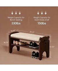 Rainsken Shoe Storage Bench, 2-Tier Wooden Entryway Bench with Faux Leather Cushion, Shoe Rack for Hallway, Living Room