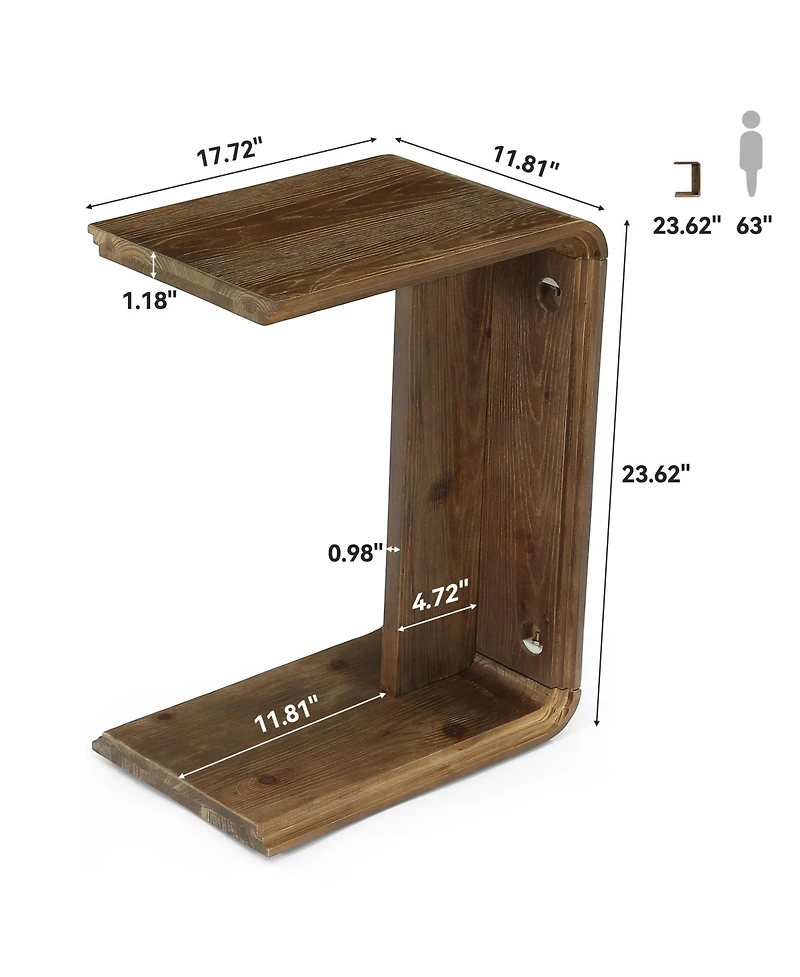 Tribesigns C-Shaped Solid Wood End Table, Wooden Narrow Sofa Side Table