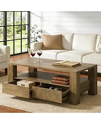 Tribesigns 47" Rectangle Coffee Table with 2 Drawers and Open Shelf, Farmhouse Wood Living Room Center Tea Table