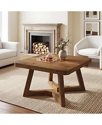 Tribesigns 31.5" Solid Wood Square Coffee Table, Farmhouse Accent Cocktail Tea Table with Double Geometric Pedestal