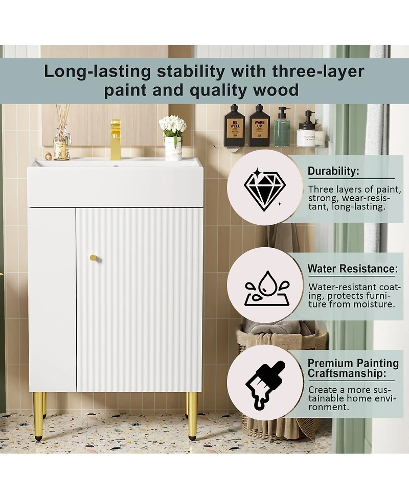 Sillysis 22" Modern Freestanding Bathroom Vanity with Ceramic Sink, Side Storage Cabinet, Soft Close Door for Small Spaces