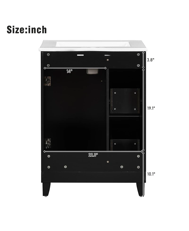 Sillysis Bathroom Vanity Cabinet with Ceramic Sink, 2 Drawers and Door, Compact Storage for Small Spaces