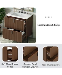 Sillysis Bathroom Vanity with Sink, Modern Fluted Mdf Cabinet, Soft Close Full-Extension Drawers for Small Spaces