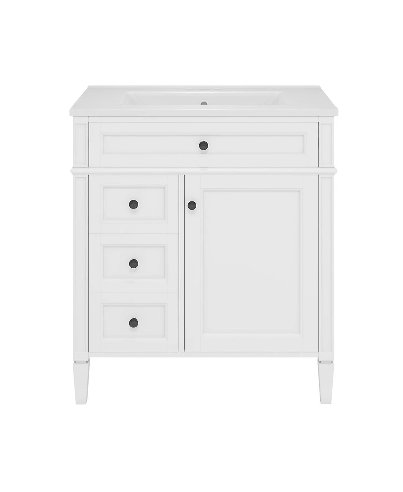 Sillysis Bathroom Vanity with Ceramic Sink, Solid Wood Cabinet, Ample Storage Drawers Adjustable Shelf for Small
