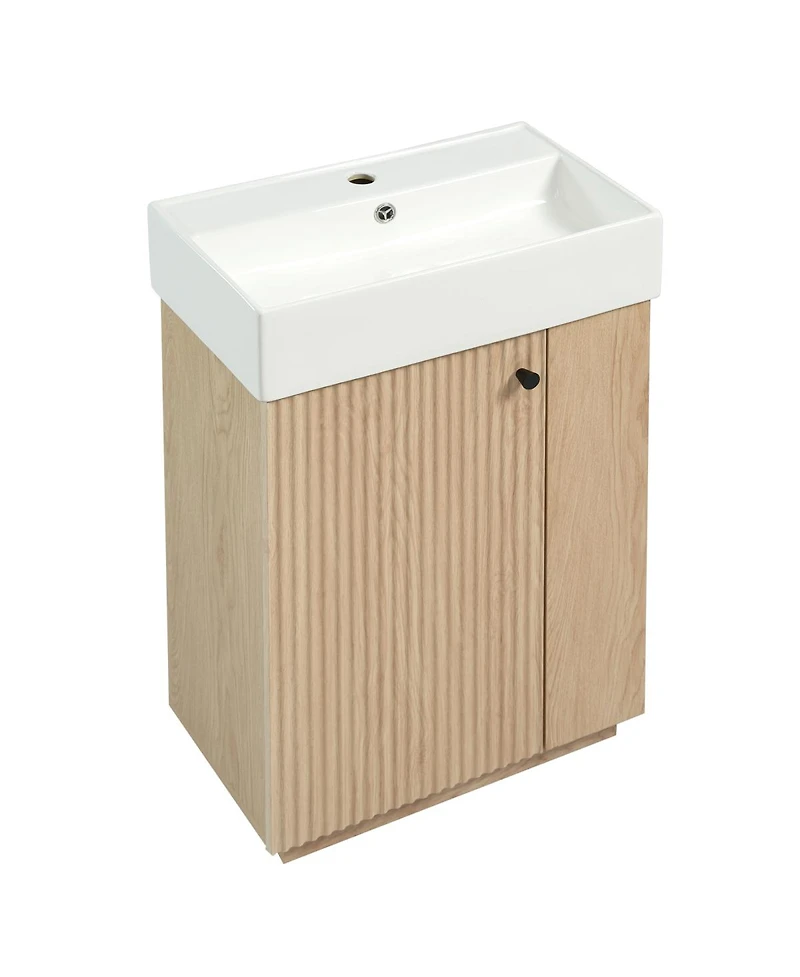 Sillysis Bathroom Vanity with Ceramic Sink, Mdf Cabinet, Soft Close Door and Tissue Holder for Small Spaces