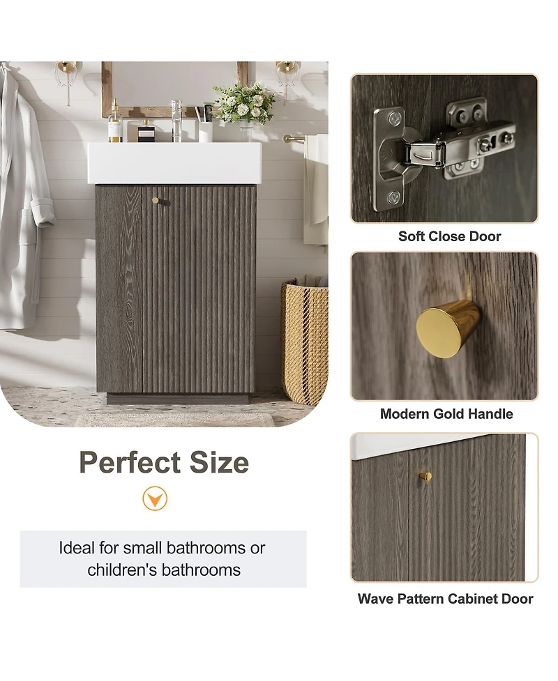 Sillysis Bathroom Vanity with Ceramic Sink, Mdf Cabinet, Soft Close Door and Tissue Holder for Small Spaces