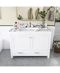 Sillysis Modern Bathroom Vanity with Marble-Style Top, Large Drawer Storage, Soft Close Doors