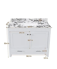 Sillysis Modern Bathroom Vanity with Marble-Style Top, Large Drawer Storage, Soft Close Doors
