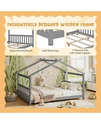 Sugift Full House Bed Montessori Floor Bed with Headboard