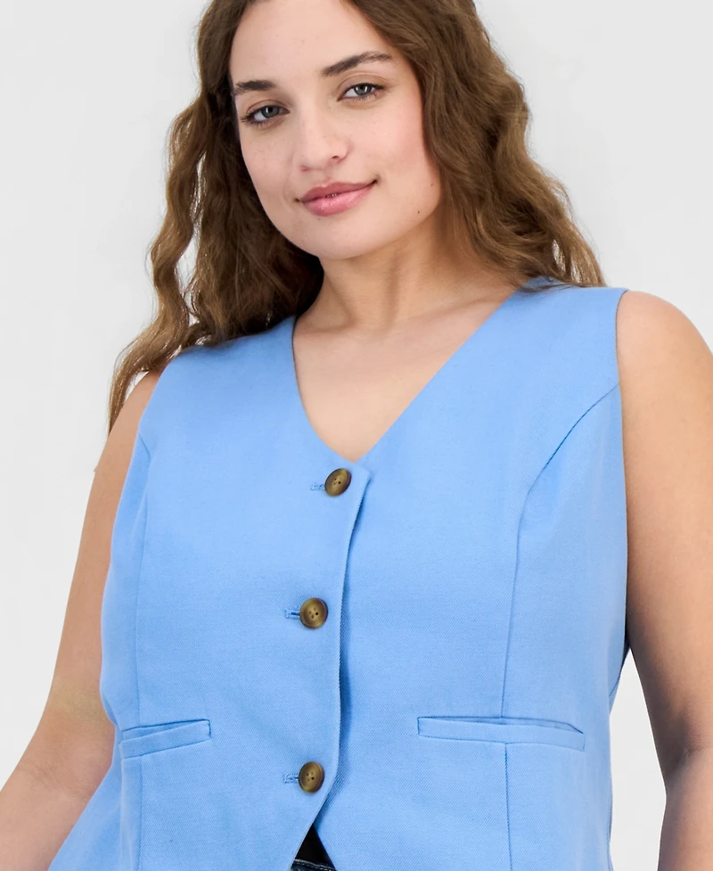 On 34th Plus V-Neck Button-Front Vest Jacket, Macy's Exclusive