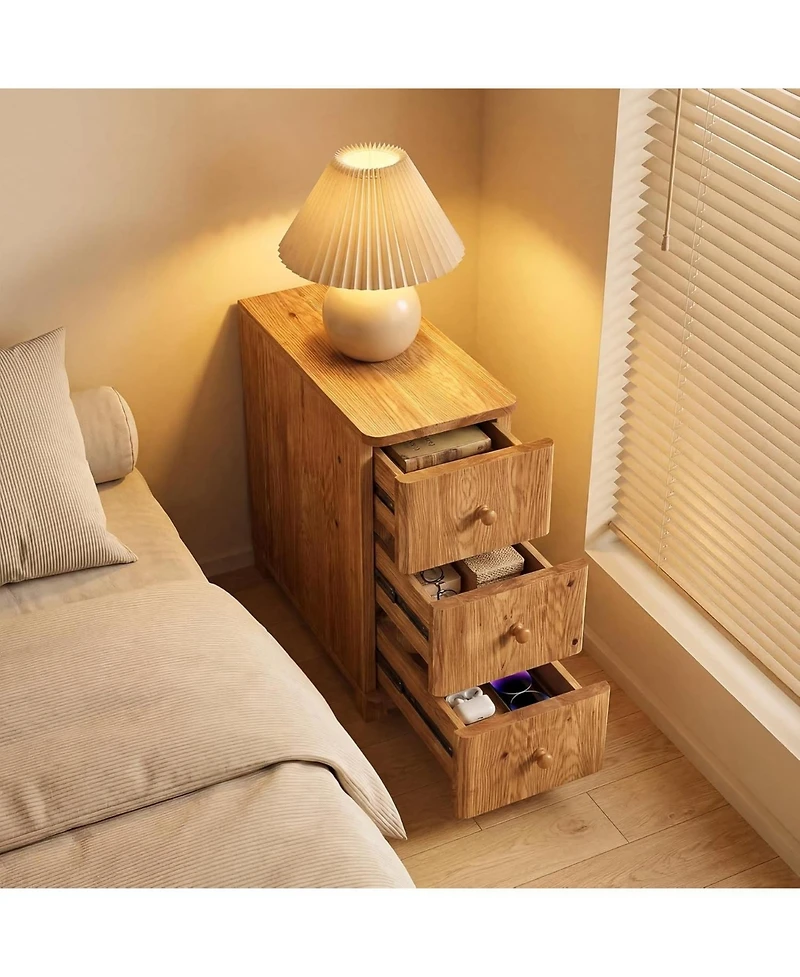Tribesigns Solid Wood Nightstand with 3 Drawers, Narrow Farmhouse Bedside Table