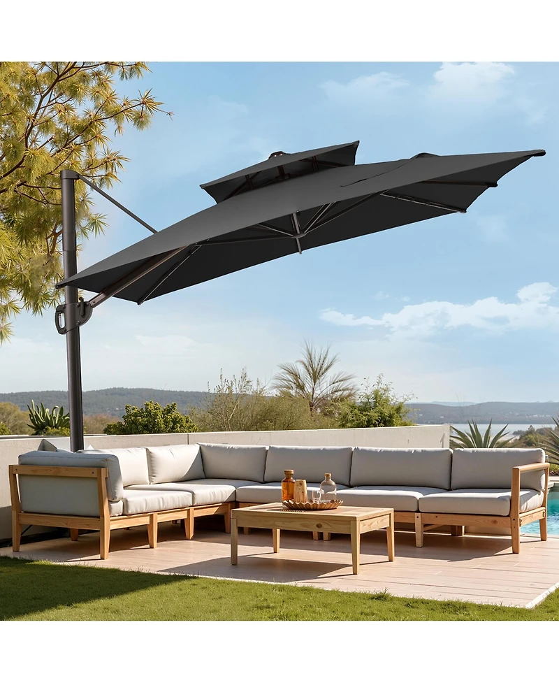 Pellebant Outdoor Patio Double Top 9x11FT Aluminum Cantilever Umbrella 360degree(s) Rotation