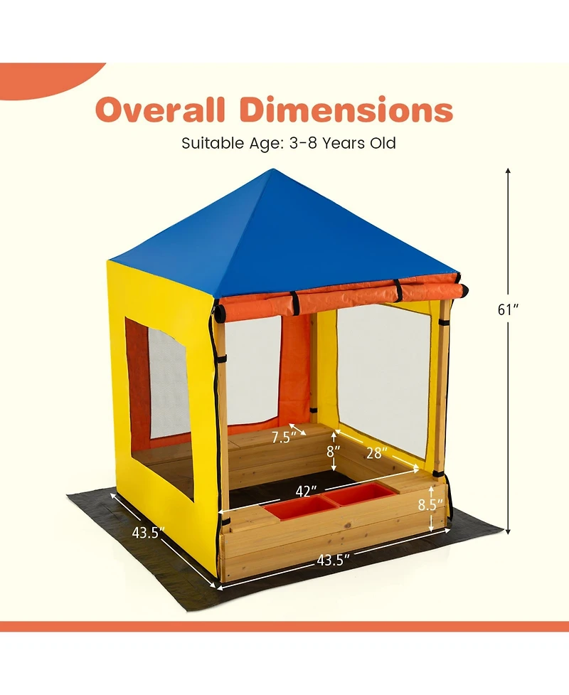 Slickblue Outdoor Wooden Sandbox for Kids with Canopy and Mesh Windows