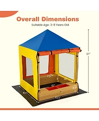 Slickblue Outdoor Wooden Sandbox for Kids with Canopy and Mesh Windows