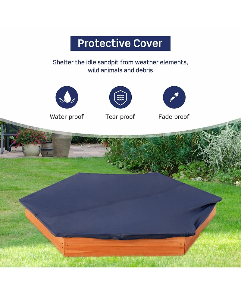 Slickblue Kids Hexagon Wooden Sandbox with Cedar Seat Boards