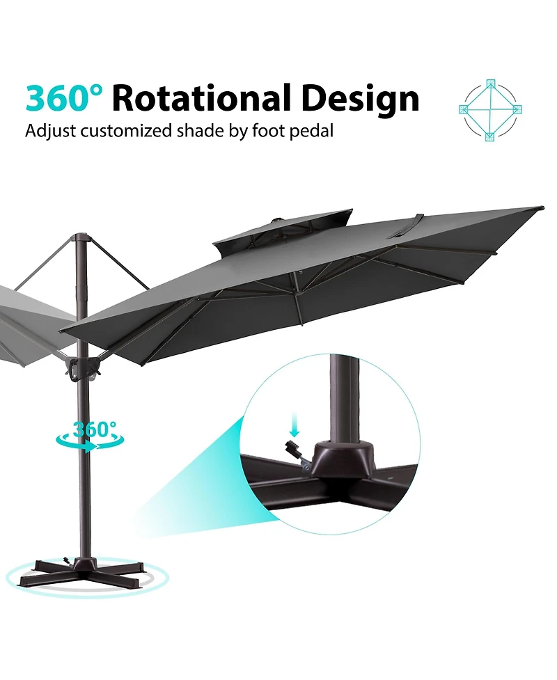 Pellebant Outdoor Patio Double Top 11x11Feet Square Aluminum Cantilever Umbrella