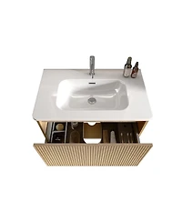 Sillysis Floating Bathroom Vanity with Integrated Ceramic Sink and Push Open Drawer, Wall Mounted for Small