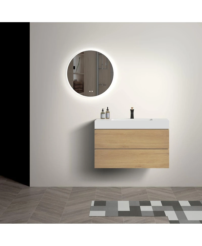 Sillysis Floating Bathroom Vanity with Double Soft Close Drawers, Handle-Free Design and Large Storage for Modern Bathrooms