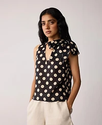 Reistor Women's Regular V-Neck Polka Dot Top with Bow Detail