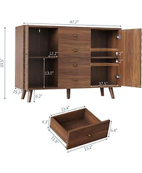 gaomon Sideboard Cabinet with 4 Drawers, Buffet Cabinet with Storage,Mid Century Modern Sideboards with 2 Door, Kitchen, Dining, Living Room