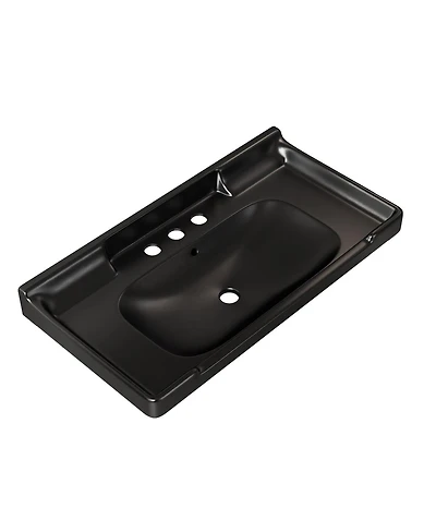 Sillysis 36" Bathroom Ceramic Sink Basin with 3 Faucet Holes, Rectangular Countertop Vanity Overflow for Modern
