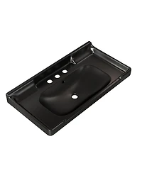 Sillysis 36" Bathroom Ceramic Sink Basin with 3 Faucet Holes, Rectangular Countertop Vanity Overflow for Modern