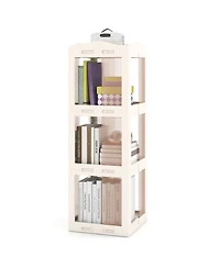 Sugift 3-Tier Foldable Rotating Bookshelf with Swivel Base and Translucent Panels