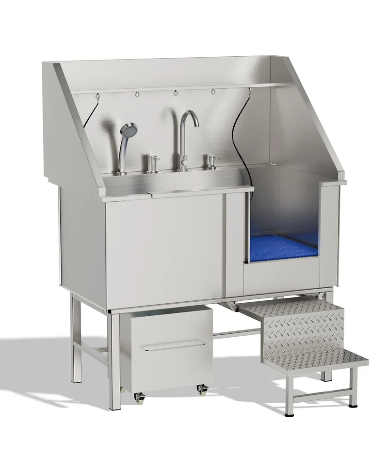 Zeus and Ruta Stainless Steel Pet Washing Station With Non Slip Mat For Cats Small Dogs Professional Grooming Bathtub Easy Clean