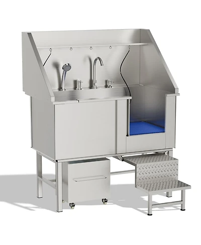Zeus and Ruta Stainless Steel Pet Washing Station With Non Slip Mat For Cats Small Dogs Professional Grooming Bathtub Easy Clean